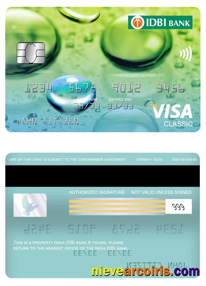 India IDBI bank visa classic card screen